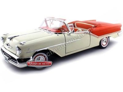 Cochesdemetal.es 1957 Oldsmobile Super 88 Convertible Blanco-Naranja 1:18 Lucky Diecast 92758