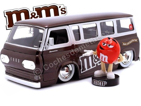 Cochesdemetal.es 1965 Ford Econoline + Figura "M&Ms Rojo" Marrón/Plateado 1:24 Jada Toys 32027 253255065