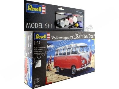 Cochesdemetal.es 1961 Volkswagen T1 Samba Bus "Plastic Model Kit" Rojo/Blanco 1:24 Revell 67399