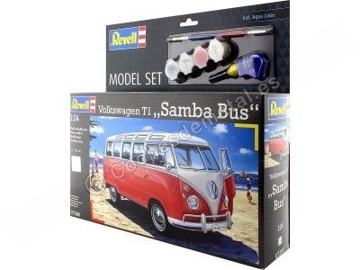 Cochesdemetal.es 1961 Volkswagen T1 Samba Bus "Plastic Model Kit" Rojo/Blanco 1:24 Revell 67399 2