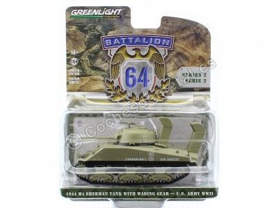 Cochesdemetal.es 1944 Tanque M4 Sherman con Sistema de Vadeo "Battalion 64 Series 2" Verde 1:64 Greenlight 61020B 2