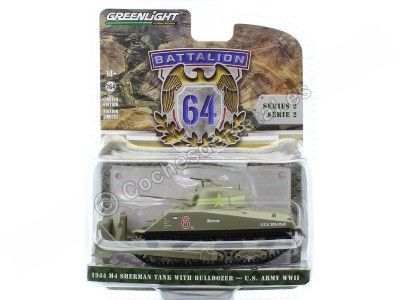 Cochesdemetal.es 1944 Tanque M4 Sherman Dozer con Accesorio de Movimiento de Tierras "Battalion 64 Series 2" Verde 1:64 Green... 2