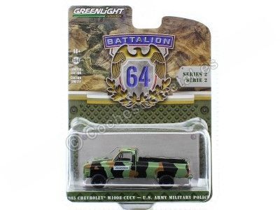 Cochesdemetal.es 1985 Chevrolet M1008 CUCV U.S. Army Policía Militar "Battalion 64 Series 2" Camuflaje 1:64 Greenlight 61020D 2