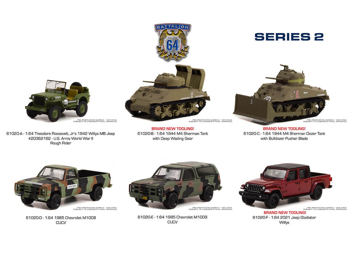 Greenlight 1:64 Battalion 64 61020 Series 2 Complete 6 Car Set