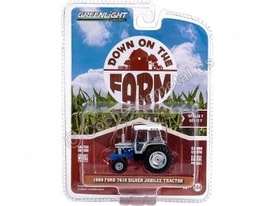 Cochesdemetal.es 1989 Tractor Ford 7610 Silver Jubilee "En La Granja Series 7" Azul/Plateado 1:64 Greenlight 48070E 2