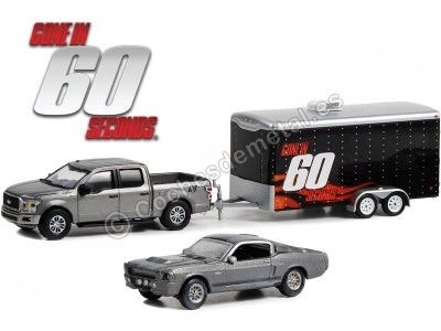 Cochesdemetal.es 2020 Ford F-150 XL + 1967 Ford Mustang Eleanor + Remolque 60 Segundos "Hollywood Hitch&Tow Series 12" 1:64 G...