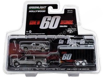 Cochesdemetal.es 2020 Ford F-150 XL + 1967 Ford Mustang Eleanor + Remolque 60 Segundos "Hollywood Hitch&Tow Series 12" 1:64 G... 2