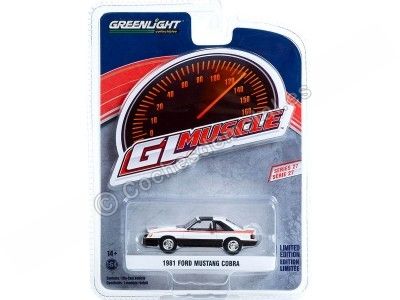 Cochesdemetal.es 1981 Ford Mustang Cobra "GL Muscle Series 27" Blanco/Negro 1:64 Greenlight 13320D 2