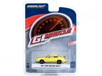 Cochesdemetal.es 2021 Ford Mustang Mach 1 "GL Muscle Series 27" Amarillo/Negro 1:64 Greenlight 13320F 2