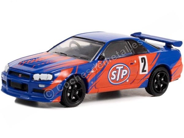 Cochesdemetal.es 2002 Nissan Skyline GT-R (R34) STP "Running on Empty Series 15" 1:64 Greenlight 41150D