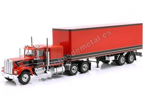 Cochesdemetal.es 1960 Camión Kenworth W900 de 3 Ejes + Semirremolque Rojo/Negro 1:18 Road Kings 122166