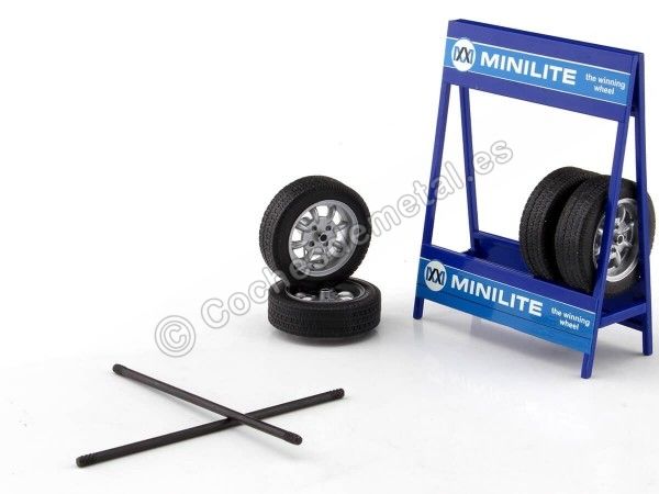 CARSDEMETAL.ES MINILITE Wheel Exposant avec deux axes et quatre roues 1:18 Modèles IXO SET019W