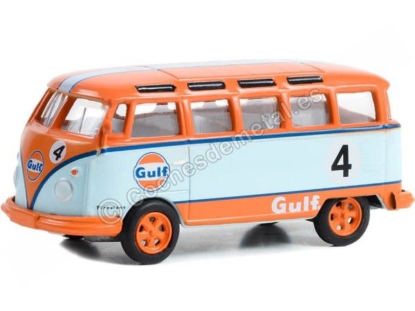 Cochesdemetal.es 1964 Volkswagen VW Samba Bus Gulf Oil Nº4 Racing "Club Vee-Dub Series 16" 1:64 Greenlight 36070B