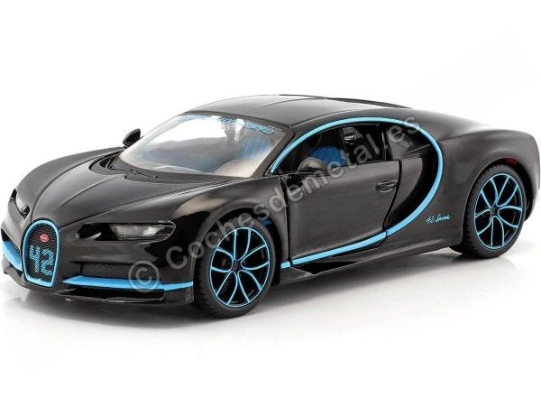 Cochesdemetal.es 2017 Bugatti Chiron Zero-400-Zero Negro/Azul 1:24 Maisto 31514