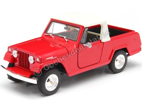 Cochesdemetal.es 1967 Jeep Jeepster Commando Station Wagon Pick-Up Rojo/Blanco 1:24 Welly 24117