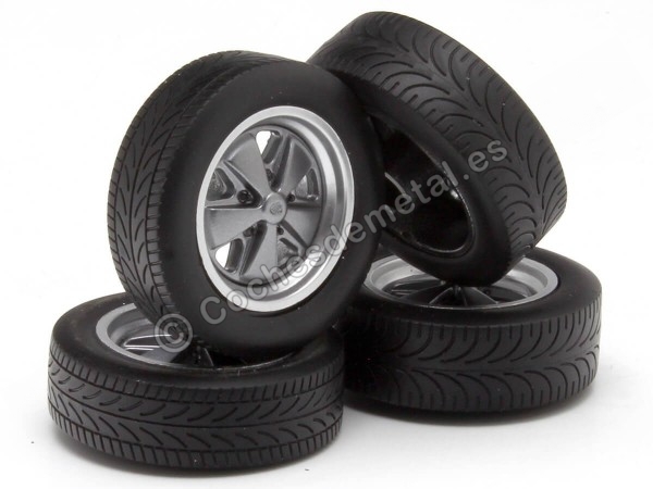 Cochesdemetal.es Set 4 Ruedas Hackmesser Porsche 911 Carrera Clubsport Gris 1:18 KK-Scale KKDCACC028