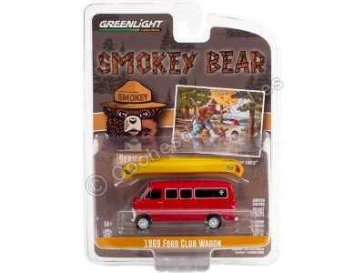 Cochesdemetal.es 1969 Ford Club Wagon Con Canoa "Smokey Bear Series 1" 1:64 Greenlight 38020D 2