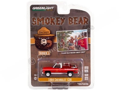 Cochesdemetal.es 1984 Chevrolet C20 Custom Deluxe Anti Incendios "Smokey Bear Series 1" 1:64 Greenlight 38020E 2