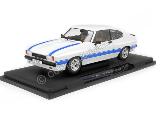 Cochesdemetal.es 1975 Ford Capri MK2 X-Pack Blanco/Azul 1:18 MC Group 18347