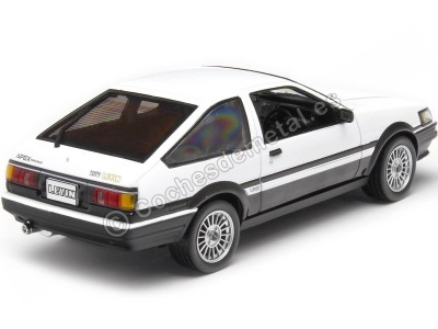 Cochesdemetal.es 1985 Toyota Corolla Levin RHD (AE86) "Initial D" Blanco/Negro Con Ruedas de Repuesto y Modificable 1:24 Sun ... 2