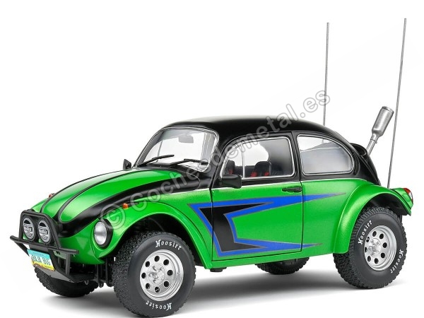 Cochesdemetal.es 1976 Volkswagen VW Beetle Escarabajo "Baja Bug" Verde/Negro Decorado 1:18 Solido S1809603