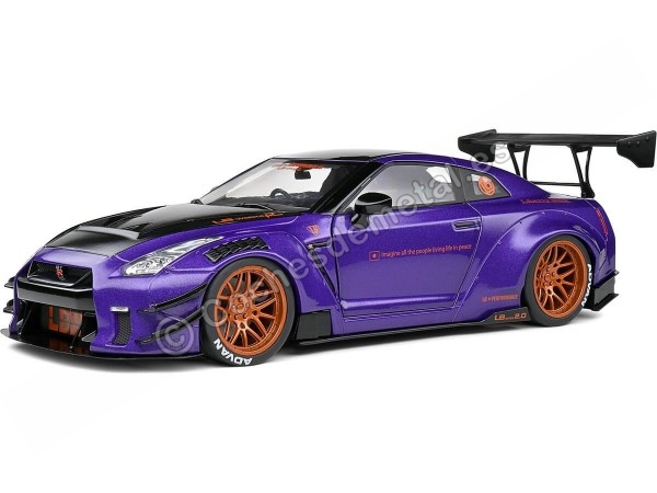 Cochesdemetal.es 2022 Nissan GT-R (R35) Liberty Walk Kit Type 2 "Purplezilla" Púrpura Metalizado/Negro 1:18 Solido S1805812