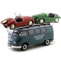 Cochesdemetal.es 1958 Volkswagen VW T1 Minibus Car Transporter Azul + 2X F-125 Spider Verde/Rojo 1:18 Schuco 0278