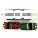 Cochesdemetal.es 1958 Volkswagen VW T1 Minibus Car Transporter Azul + 2X F-125 Spider Verde/Rojo 1:18 Schuco 0278