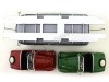 Cochesdemetal.es 1958 Volkswagen VW T1 Minibus Car Transporter Azul + 2X F-125 Spider Verde/Rojo 1:18 Schuco 0278