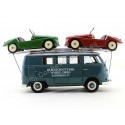 Cochesdemetal.es 1958 Volkswagen VW T1 Minibus Car Transporter Azul + 2X F-125 Spider Verde/Rojo 1:18 Schuco 0278