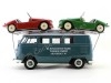 Cochesdemetal.es 1958 Volkswagen VW T1 Minibus Car Transporter Azul + 2X F-125 Spider Verde/Rojo 1:18 Schuco 0278