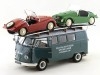 Cochesdemetal.es 1958 Volkswagen VW T1 Minibus Car Transporter Azul + 2X F-125 Spider Verde/Rojo 1:18 Schuco 0278