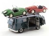 Cochesdemetal.es 1958 Volkswagen VW T1 Minibus Car Transporter Azul + 2X F-125 Spider Verde/Rojo 1:18 Schuco 0278