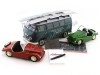 Cochesdemetal.es 1958 Volkswagen VW T1 Minibus Car Transporter Azul + 2X F-125 Spider Verde/Rojo 1:18 Schuco 0278