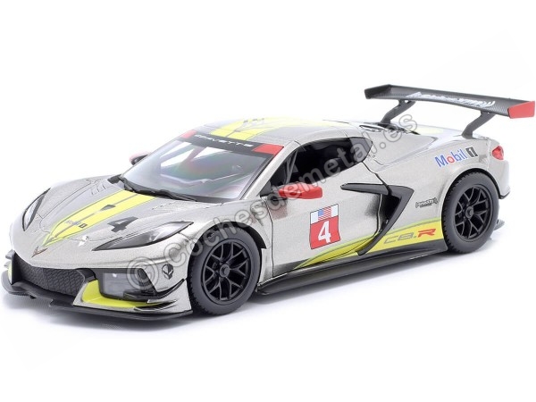 Cochesdemetal.es 2020 Chevrolet Corvette C8.R 6.2L V8 Nº4 Presentation Car Plateado/Amarillo 1:24 Bburago 18-28024