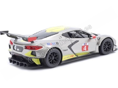 Cochesdemetal.es 2020 Chevrolet Corvette C8.R 6.2L V8 Nº4 Presentation Car Plateado/Amarillo 1:24 Bburago 18-28024 2