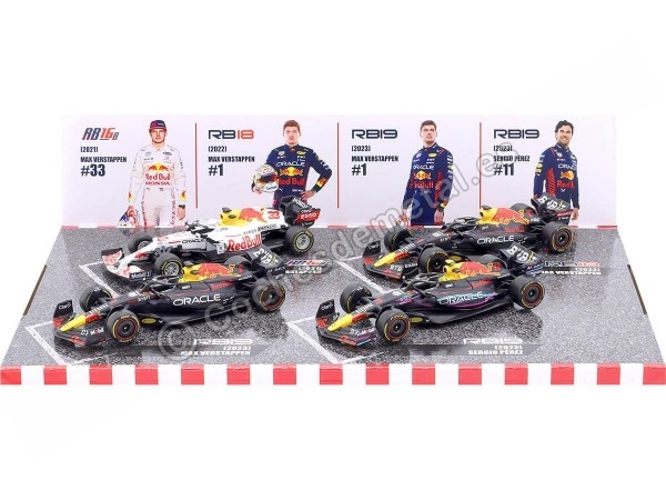 Cochesdemetal.es 2021 2022 2023 Set 4 Red Bull Racing F1 Max Verstappen Campeón del Mundo / Sergio Pérez 1:43 Bburago 18-38092