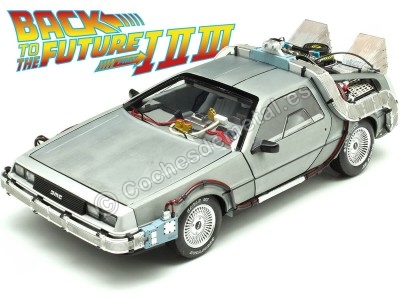 Cochesdemetal.es 1989 DeLorean DMC 12 con Accesorios y Luces "Trilogía Regreso al Futuro" 1:18 Hot Wheels Super Elite BLY44