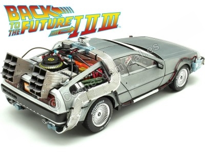 Cochesdemetal.es 1989 DeLorean DMC 12 con Accesorios y Luces "Trilogía Regreso al Futuro" 1:18 Hot Wheels Super Elite BLY44 2