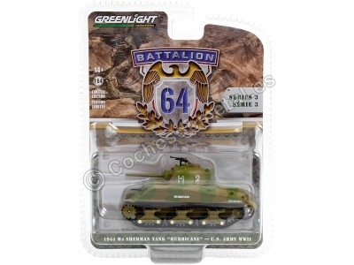 Cochesdemetal.es 1944 M4 Sherman Tank U.S. Army World War II "Battalion 64 Series 3" 1:64 Greenlight 61030B 2