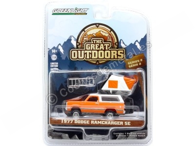 Cochesdemetal.es 1977 Dodge Ramcharger SE "The Great Outdoors Series 2" Naranja/Blanco 1:64 Greenlight 38030B 2