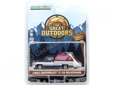 Cochesdemetal.es 1982 Chevrolet C-10 Silverado "The Great Outdoors Series 2" Azul/Plateado 1:64 Greenlight 38030D 2