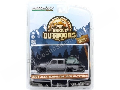 Cochesdemetal.es 2021 Jeep Gladiator High Altitude "The Great Outdoors Series 2" Gris Metalizado 1:64 Greenlight 38030E 2