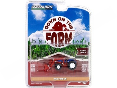 Cochesdemetal.es 1950 Tractor Ford 8N con Pala Frontal "Down on the Farm Series 8" Rojo/Azul 1:64 Greenlight 48080A 2