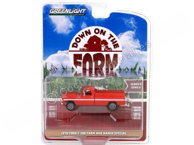 Cochesdemetal.es 1970 Ford F-100 Farm & Ranch Special "Down on the Farm Series 8" Rojo 1:64 Greenlight 48080B 2