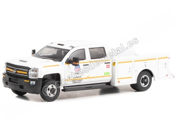 Cochesdemetal.es 2018 Chevrolet Silverado 3500 Mantenimiento de Carreteras Union Pacific "Dually Drivers Series 11" 1:64 Gree...