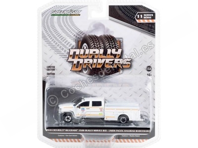 Cochesdemetal.es 2018 Chevrolet Silverado 3500 Mantenimiento de Carreteras Union Pacific "Dually Drivers Series 11" 1:64 Gree... 2