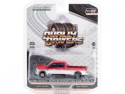 Cochesdemetal.es 2019 Ford F-350 Bomberos Huston "Dually Drivers Series 11" Rojo/Blanco 1:64 Greenlight 46110D 2