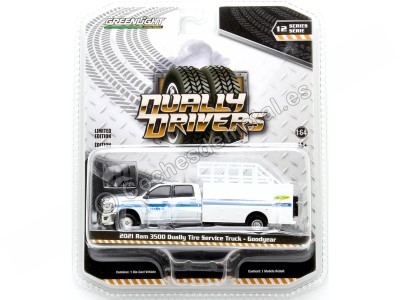 Cochesdemetal.es 2021 Dodge Ram 3500 Servicio Goodyear + Ruedas "Dually Drivers Series 12" Blanco 1:64 Greenlight 46120F 2