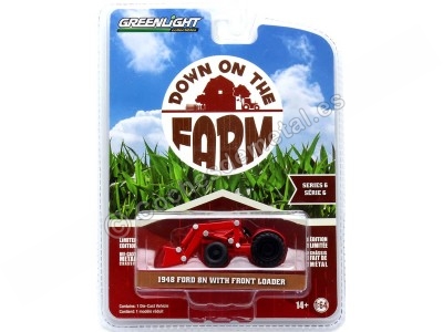 Cochesdemetal.es 1948 Tractor Ford 8N con Pala Frontal "Down on the Farm Series 6" Rojo 1:64 Greenlight 48060A 2